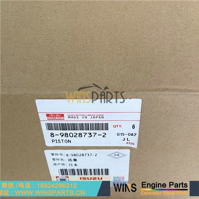 8-98028737-2 8-98028737-0 8-98028737-1 8980287372 原装日本 6UZ1XZSA 6UZ1 发动机活塞 组件 活塞环 用于日立 约翰迪尔挖掘机配件